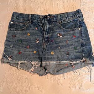 American Eagle Outfitters Blue Jean Shorts with Embroidery